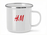 Tampotryckt kaffemugg camp i vit med röd kant med H&M-logotyp - emaljmugg i klassisk stil